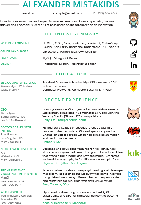 An example resume layout